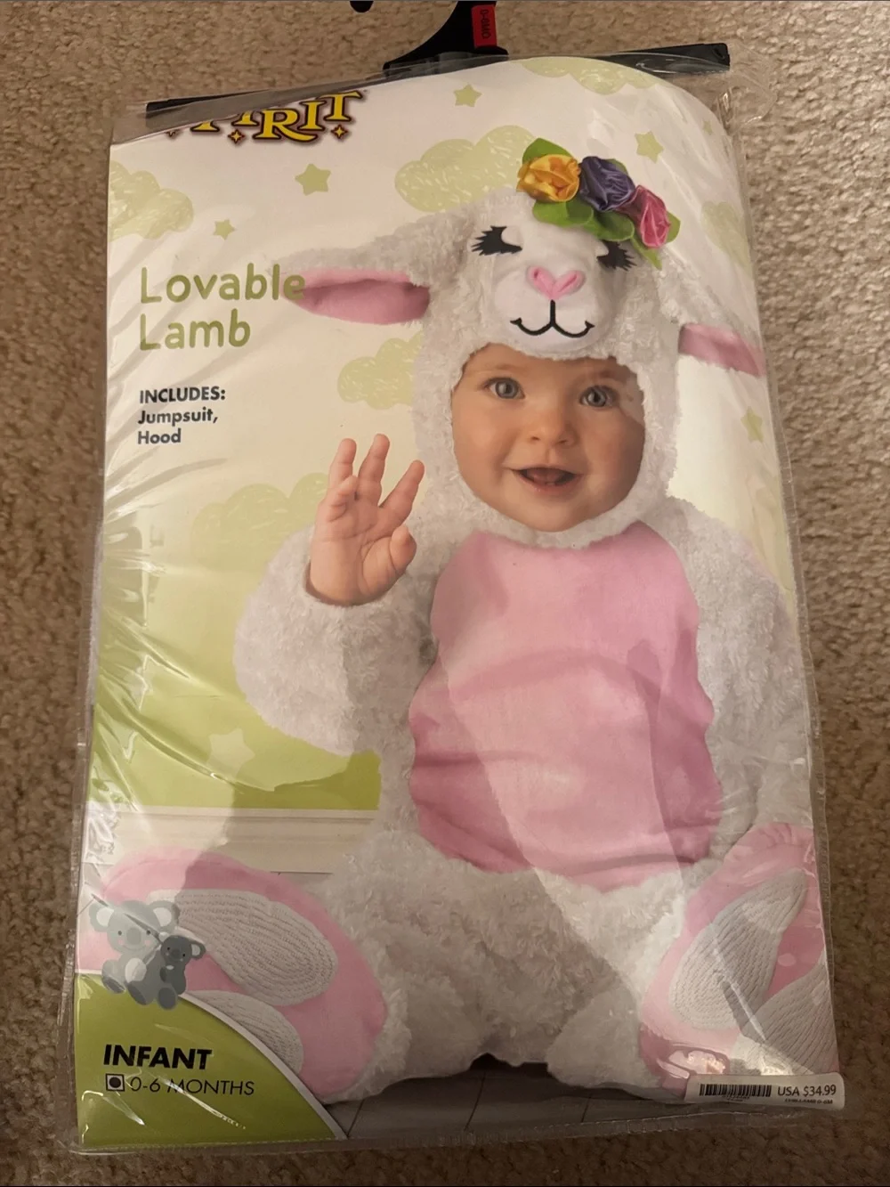 Lovable Lamb Infant Costume - Pink and White Hooded Jumpsuit